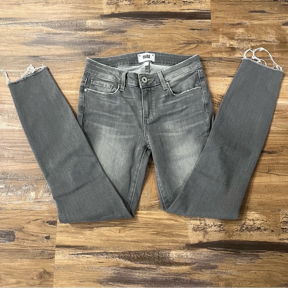 PAIGE Charcoal Grey Verdugo Ankle Cropped Distressed Skinny Women's Denim Jeans - Picture 5 of 15